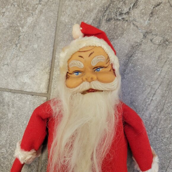 Vintage Rubber Face Santa Made In Japan Black Boots 11” Felt - Picture 2 of 4